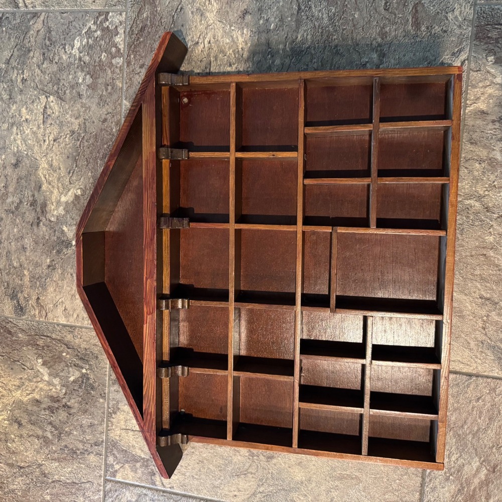Vintage Shadow Box House Display Case Wood Curio Shelf Brown Large Trinket Minis